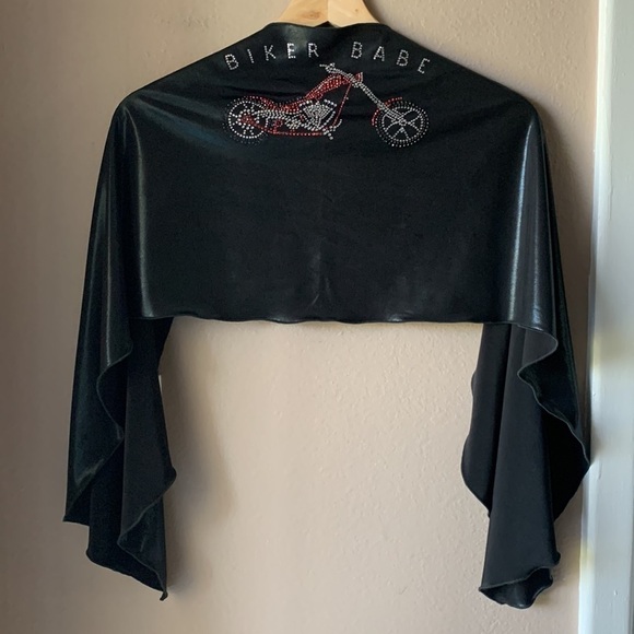 Biker Babe Faux Leather Beaded Shawl Wrap - Picture 2 of 5